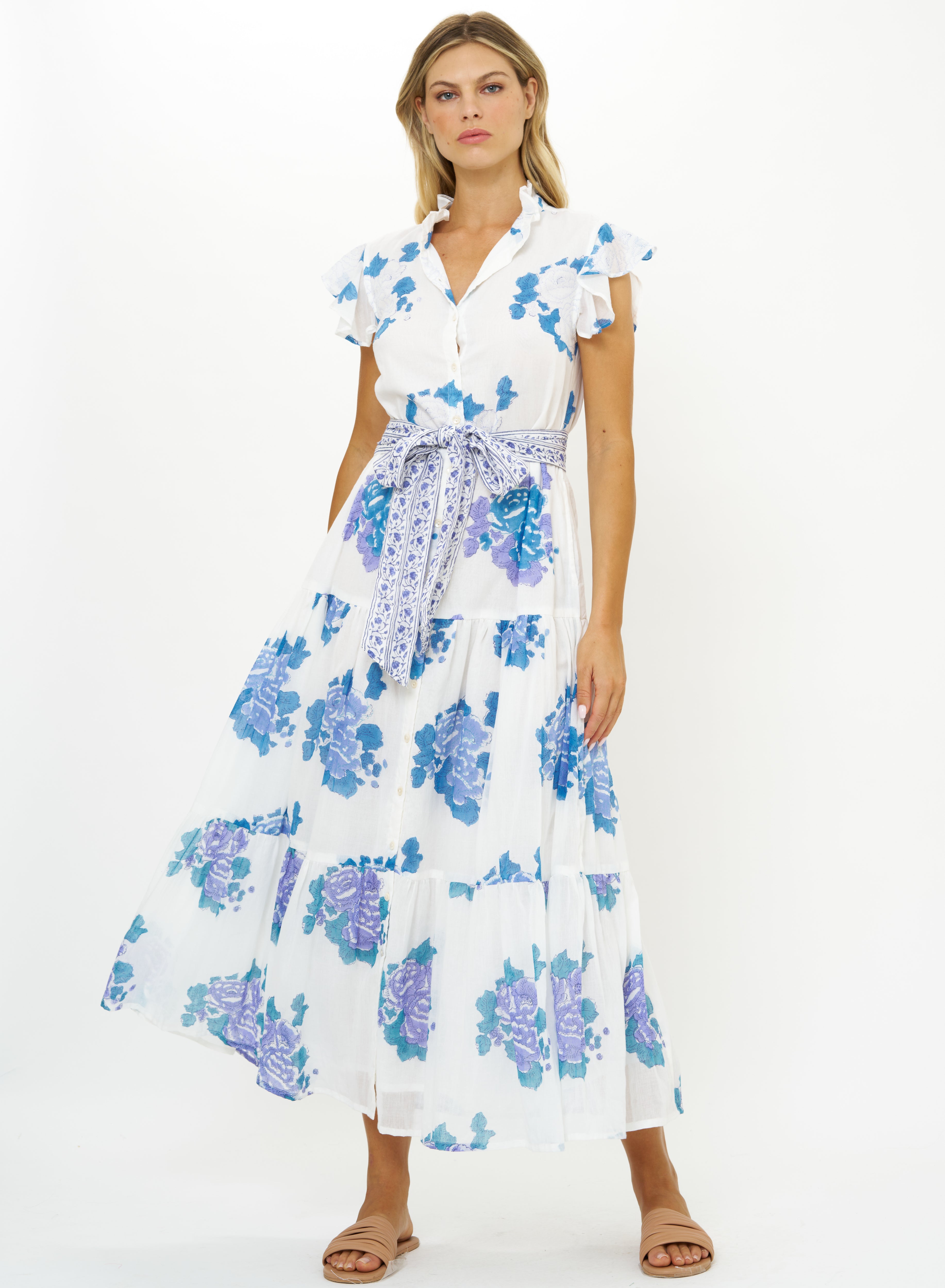 Ruffle Collar Maxi Portofino Blue