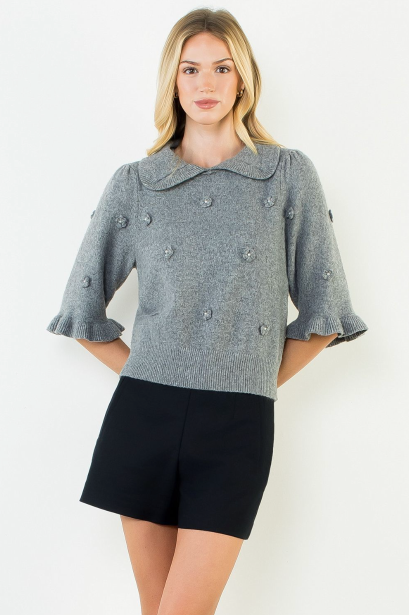 Collar Floral Emroidered Sweater