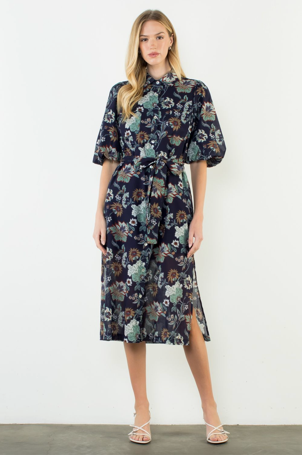 Puff Floral Button Dress