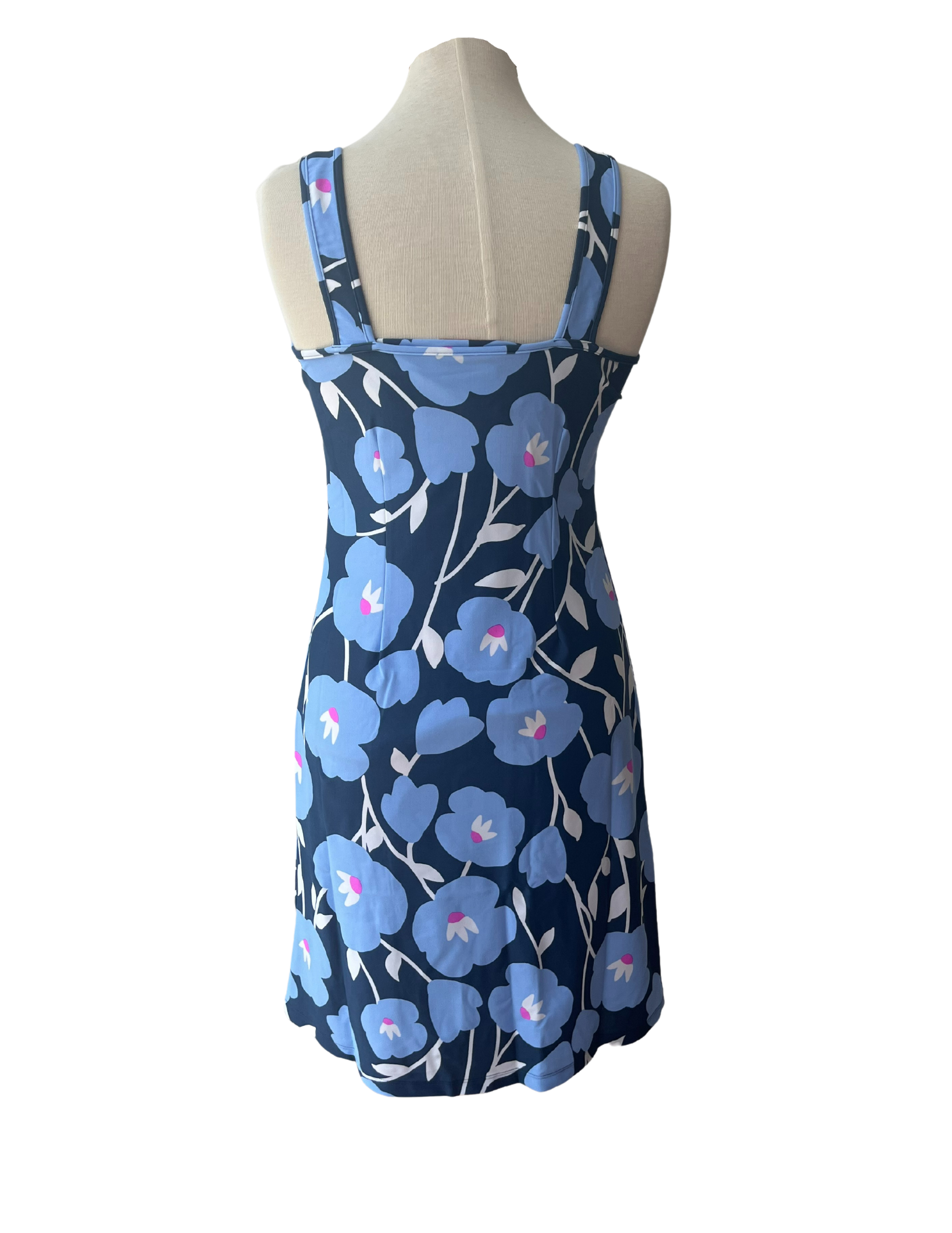 Long Bali Tank Dress Pop Art Flower Navy