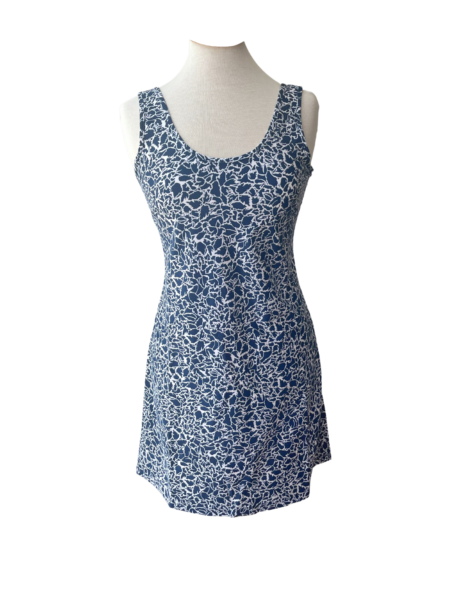 Bali Tank Dress Variegated Leaves Navy/White