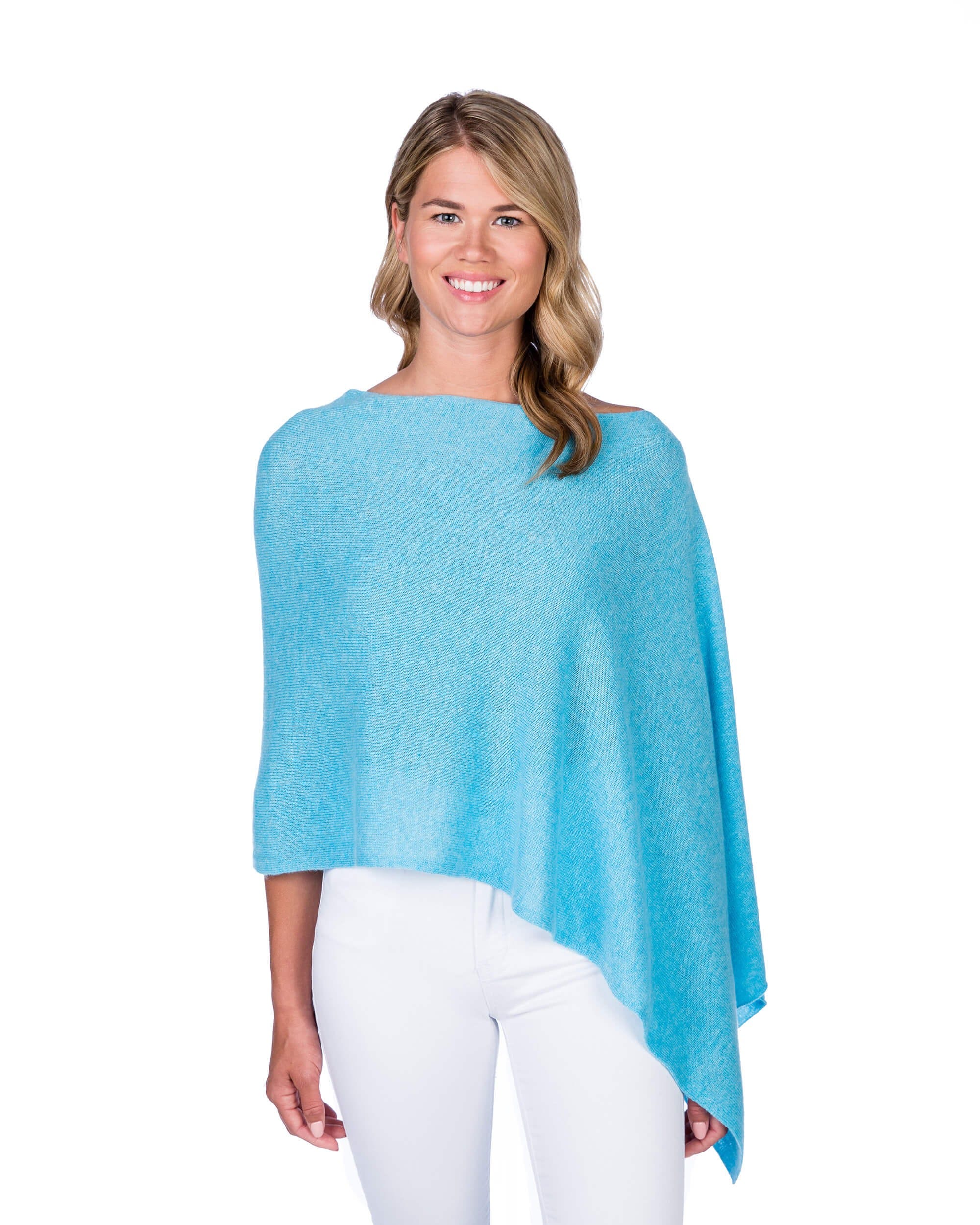 Claudia nichole Womens 100% good cashmere poncho teal blue sweater top