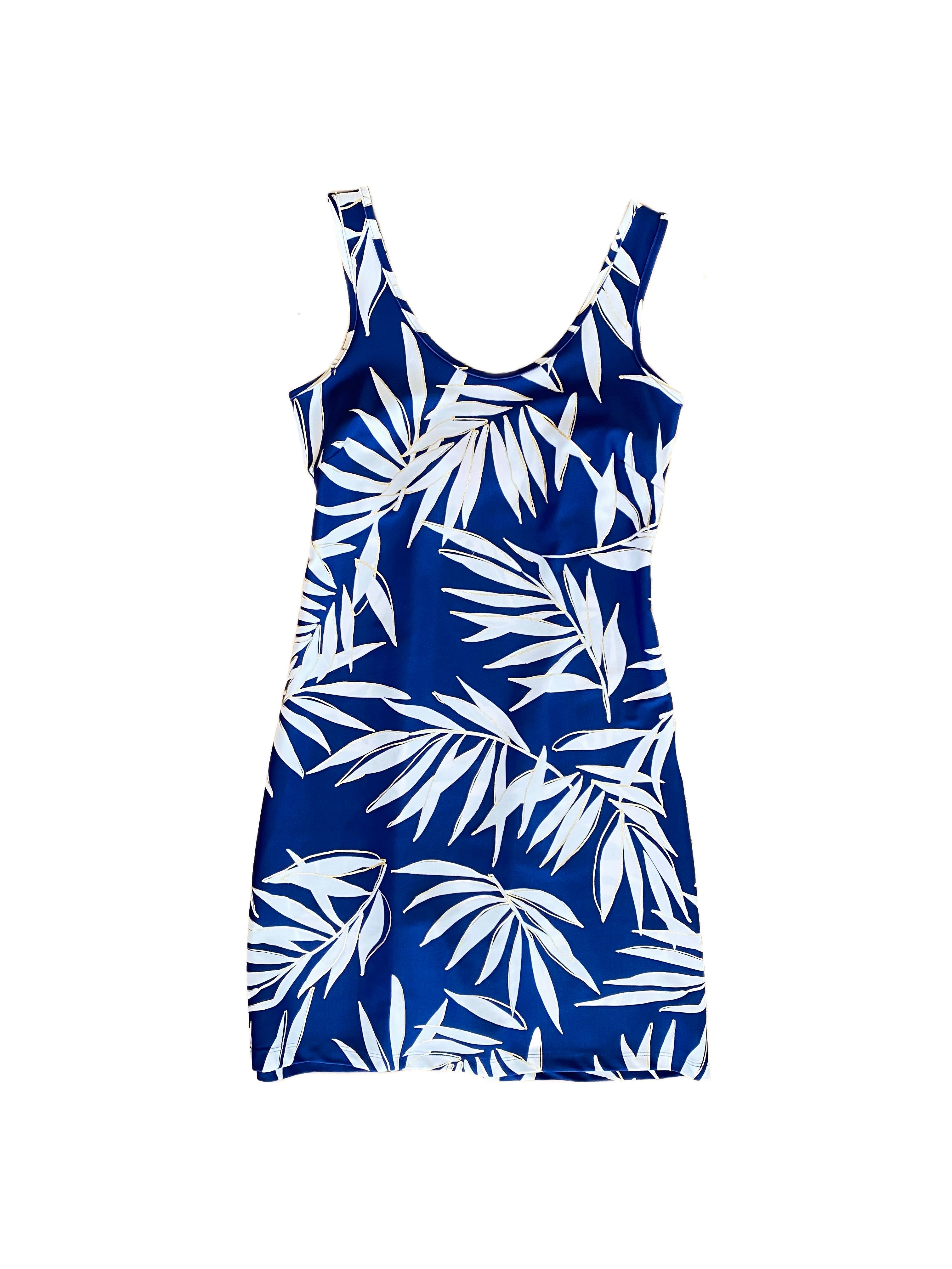 Bali Tank Dress Navy Palm Leaf