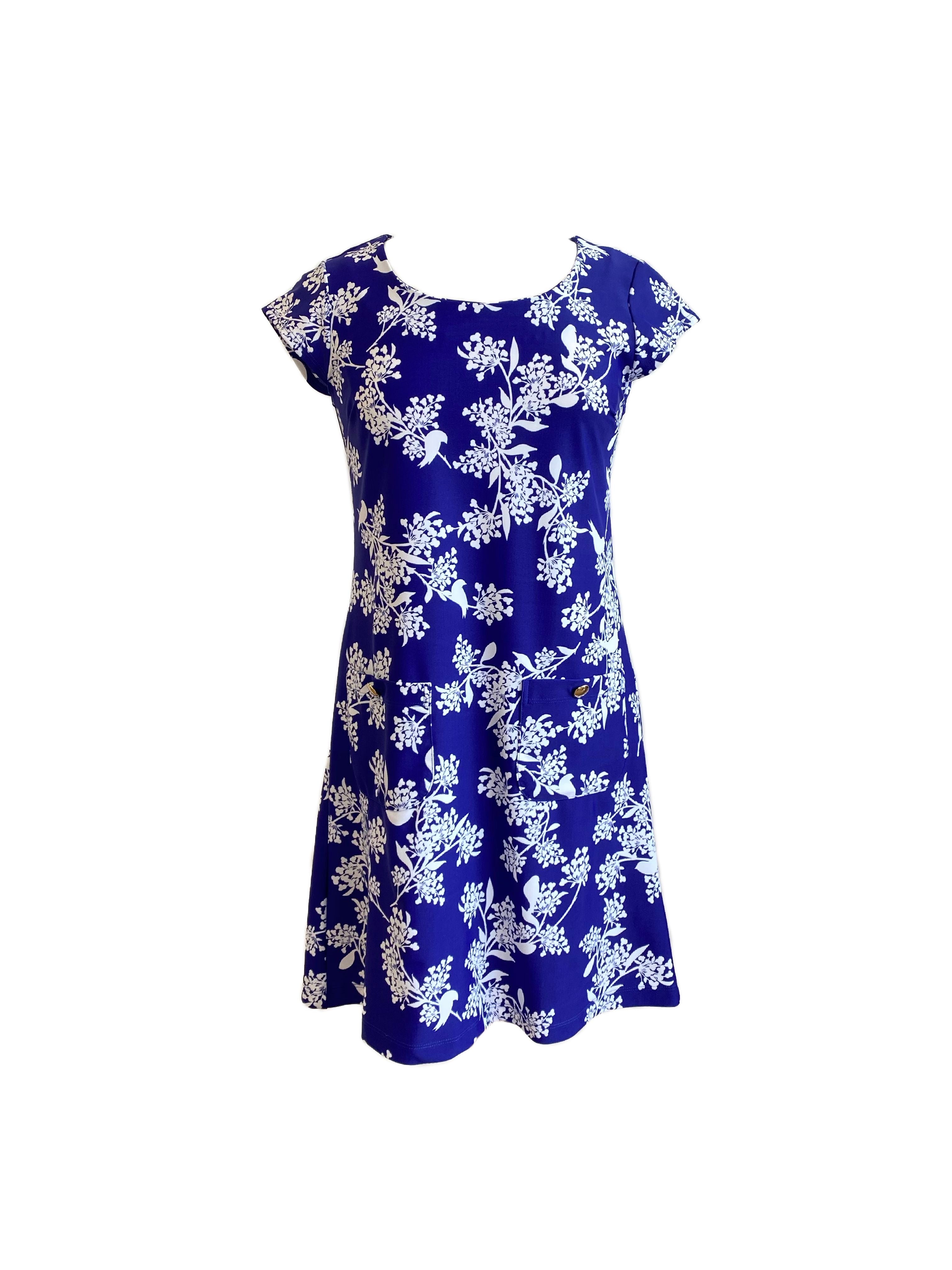 Charleston Cap Sleeve Dress Birds of Paradise Cobalt