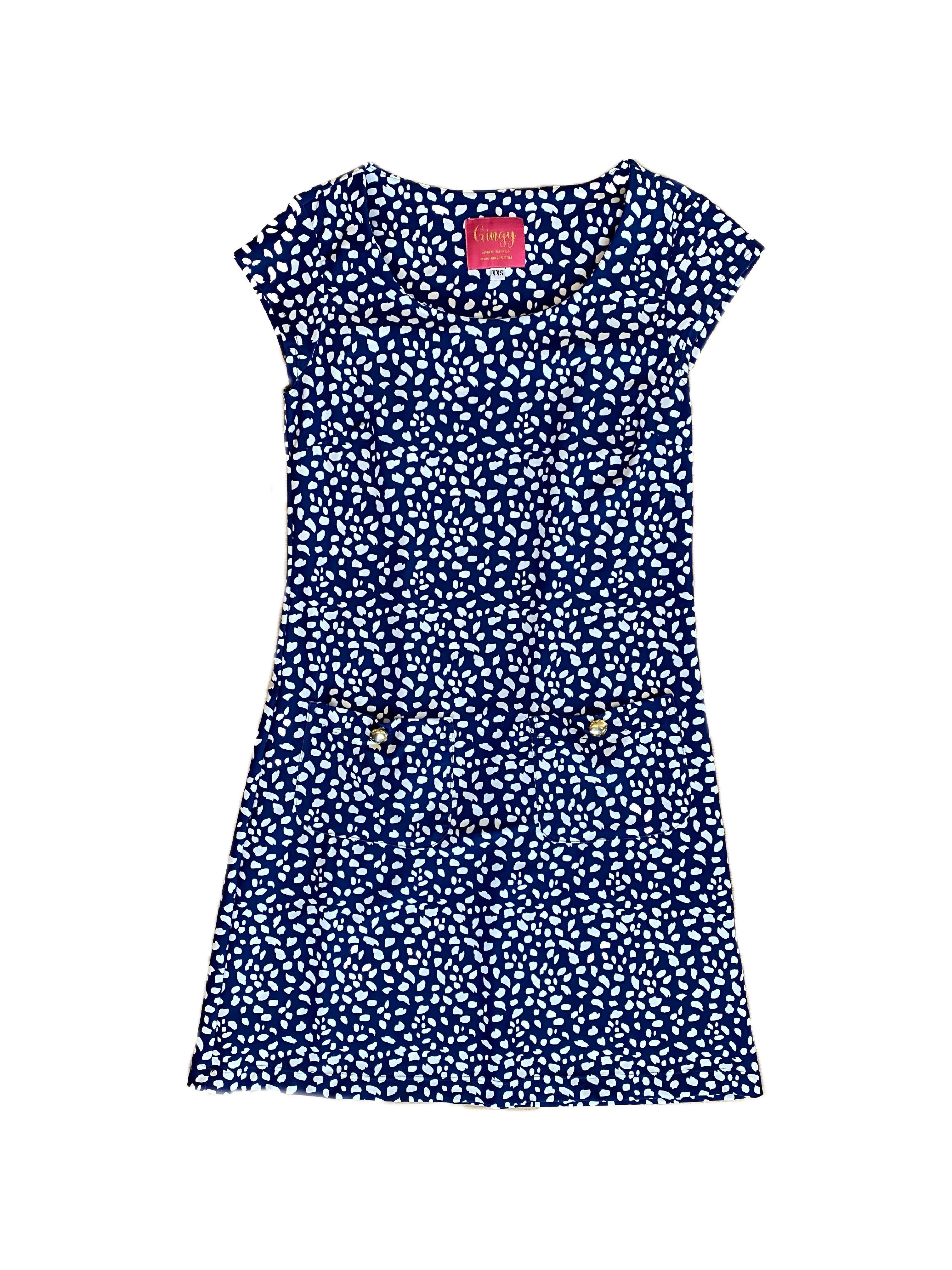 Charleston Cap Sleeve Dress Small Diana's Dot Navy