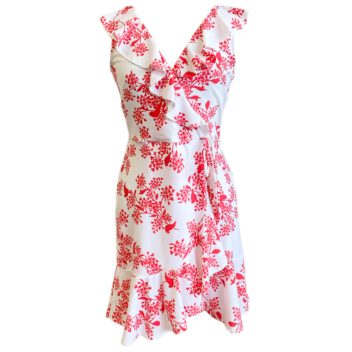 strapless open back dress Naples Faux Wrap Dress Birds of Paradise Dark Coral