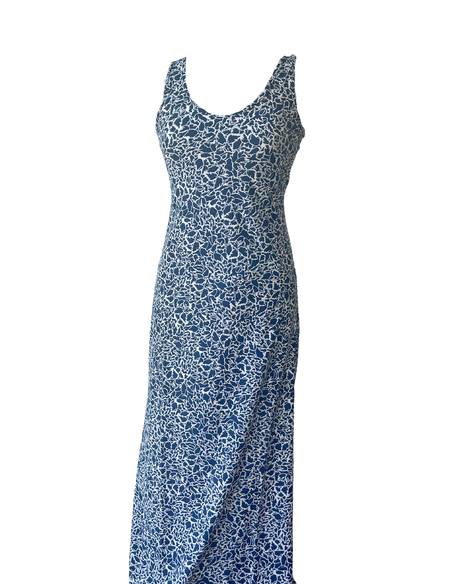 Maui Maxi Dress Variegated Leaves Navy/White